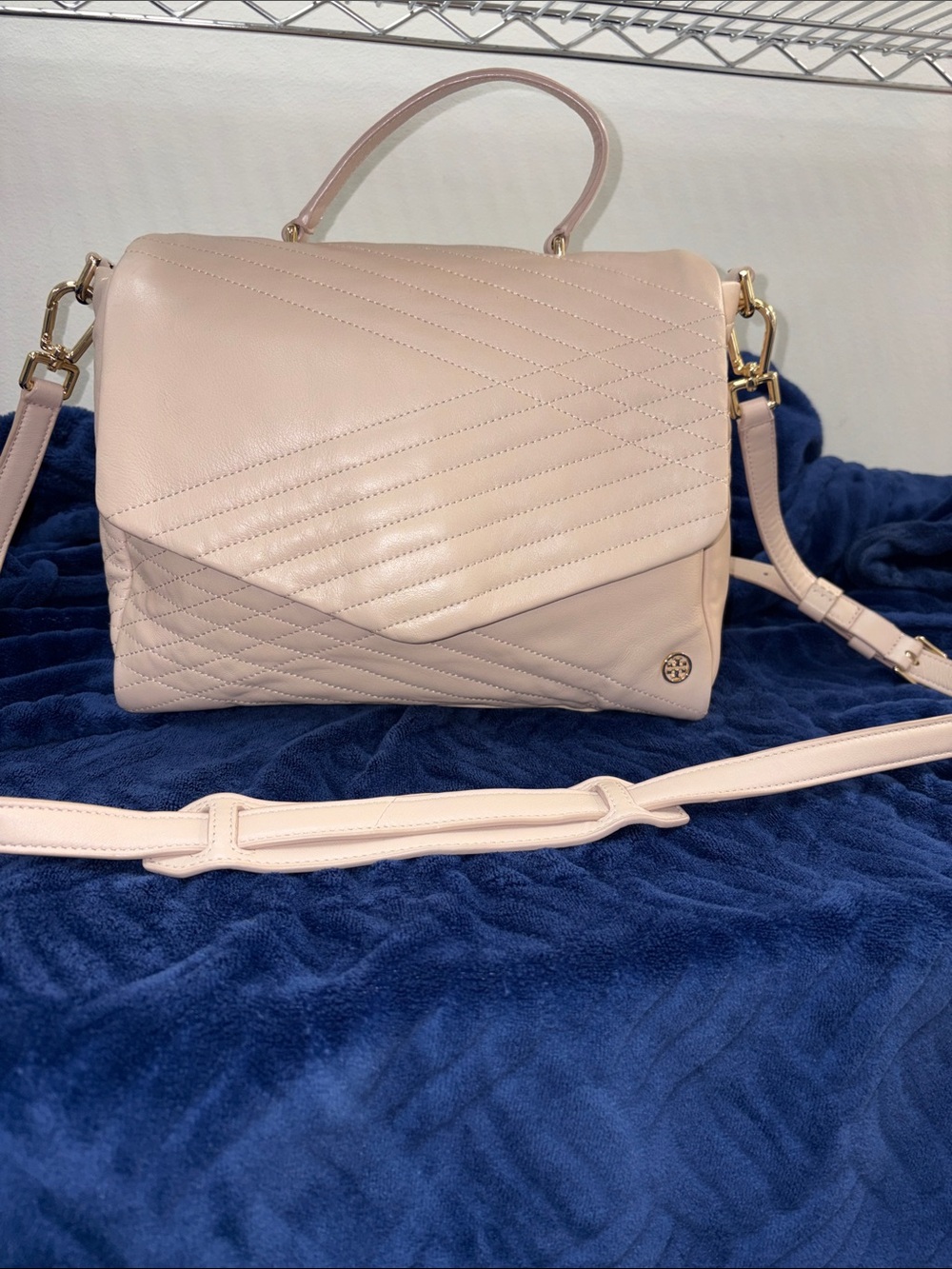 TORY BURCH 2015 QUILTED LEATHER ENVELOPE FLAP SATCHEL CROSSBODY IN BLUSH NWOT